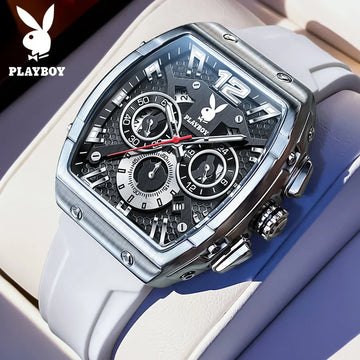 PLAYBOY Top Brand High Quality Multifunction Original Fashion Waterproof Silicone Strap Quartz Watch for Men